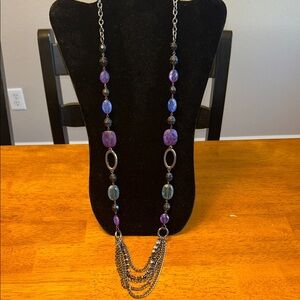 New York & Company Purple and Silver Chain Necklace